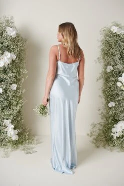 Keisha Maxi Bridesmaid Dress - Matte Ice Blue -By Knitwear Shop KESHIA SATIN BLUE 3724