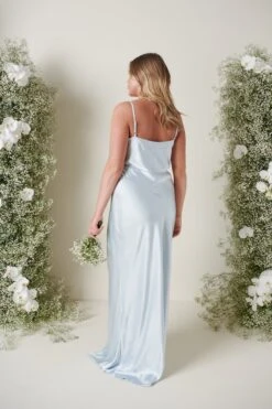 Keisha Maxi Bridesmaid Dress - Matte Ice Blue -By Knitwear Shop KESHIA SATIN BLUE 3733