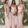 Keisha Maxi Bridesmaid Dress - Matte True Blush 2 Keisha Maxi Bridesmaid Dress - Matte True Blush -By Knitwear Shop KESHIA SATIN BLUSH 1167