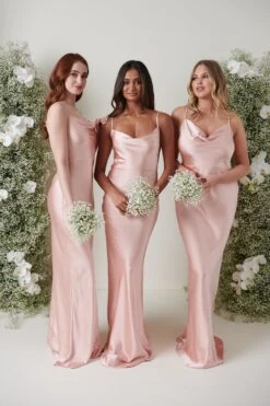 Keisha Maxi Bridesmaid Dress - Matte True Blush -By Knitwear Shop KESHIA SATIN BLUSH 1176