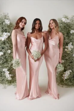 Keisha Maxi Bridesmaid Dress - Matte True Blush -By Knitwear Shop KESHIA SATIN BLUSH 1194