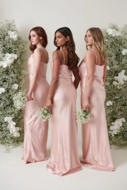 Keisha Maxi Bridesmaid Dress - Matte True Blush -By Knitwear Shop KESHIA SATIN BLUSH 1208