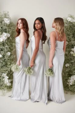 Keisha Maxi Bridesmaid Dress - Matte Silver -By Knitwear Shop KESHIA SATIN SILVER 3259