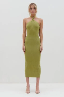 Kate Knot Midaxi Knit Dress - Tarragon Green -By Knitwear Shop Kate Knot Midaxi Tarragon Green 1255