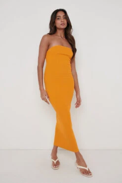 Keira Bandeau Midaxi Knit Dress - Tangerine -By Knitwear Shop Keira Tangerine 2429