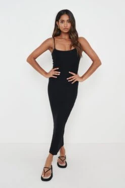 Keisha Crochet Midaxi Dress - Black -By Knitwear Shop Keisha Crochet Knit Dress Black 3428