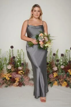 Keisha Maxi Bridesmaid Dress - Matte Slate Grey -By Knitwear Shop Keisha Maxi Slate Grey 2526