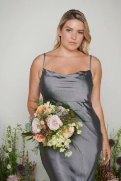 Keisha Maxi Bridesmaid Dress - Matte Slate Grey -By Knitwear Shop Keisha Maxi Slate Grey 2558