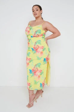 Keisha Ruched Midaxi Dress Curve - Lemon Abstract Floral 9 Keisha Ruched Midaxi Dress Curve - Lemon Abstract Floral -By Knitwear Shop Keisha Midaxi Lemon Abstract Floral curve 1023