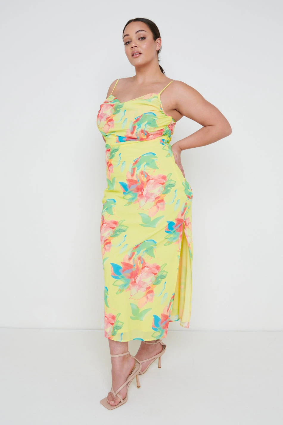 Keisha Ruched Midaxi Dress Curve - Lemon Abstract Floral 6 Keisha Ruched Midaxi Dress Curve - Lemon Abstract Floral - Image 4