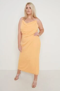 Keisha Midaxi Dress - Orange -By Knitwear Shop Keisha Ruched Midaxi Orange 3367