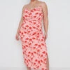 Keisha Ruched Midaxi Dress Curve - Pink And Red Floral -By Knitwear Shop Keisha Ruched Midaxi Pink Red Floral Curve 3309