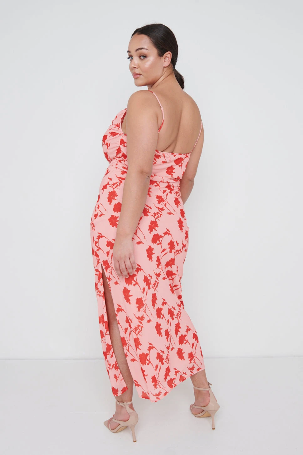 Keisha Ruched Midaxi Dress Curve - Pink And Red Floral 6 Keisha Ruched Midaxi Dress Curve - Pink And Red Floral - Image 4