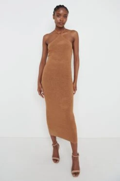 Kendyll Halter Tie Knit Dress - Brown