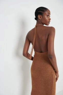 Kendyll Halter Tie Knit Dress - Brown -By Knitwear Shop Kendyll dress brown 4295