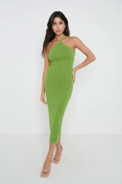 Kendyll Halter Tie Knit Dress - Citrus Green
