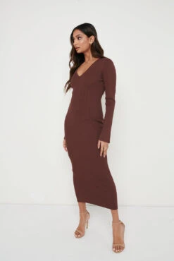 Lara Long Sleeve Dress- Brown -By Knitwear Shop Lara Long Sleeve Brown 311