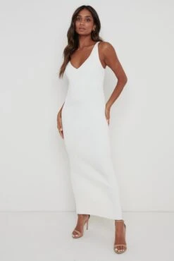 Lara Ribbed Midaxi Dress - Cream