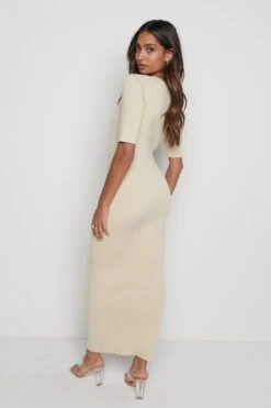 Lara Ribbed Midi Dress - Beige -By Knitwear Shop Lara sleeved beige 2863