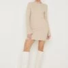 Laurel Long Sleeve Knit Mini Dress - Beige -By Knitwear Shop Laurel Mini Dress Beige 2393