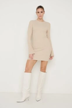 Laurel Long Sleeve Knit Mini Dress - Beige