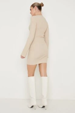 Laurel Long Sleeve Knit Mini Dress - Beige -By Knitwear Shop Laurel Mini Dress Beige 2402