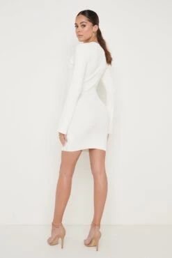 Laurel Long Sleeve Knit Mini Dress - Cream -By Knitwear Shop Laurel Mini Dress Cream 2344