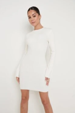 Laurel Long Sleeve Knit Mini Dress - Cream -By Knitwear Shop Laurel Mini Dress Cream 2358