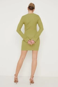 Laurel Long Sleeve Knit Mini Dress - Dark Olive Green -By Knitwear Shop Laurel Mini Dress Dark Olive Green 2199