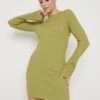 Laurel Long Sleeve Knit Mini Dress - Dark Olive Green -By Knitwear Shop Laurel Mini Dress Dark Olive Green 2206