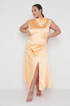 Lilith Satin Dress - Sunburst Orange 18 Lilith Satin Dress - Sunburst Orange -By Knitwear Shop Lilith Dress Orange Curve 3130