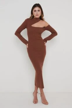 Lillian Cut Out Midaxi Knit Dress - Brown