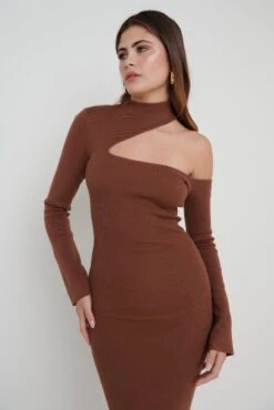 Lillian Cut Out Midaxi Knit Dress - Brown -By Knitwear Shop Lillian Cut Out Midaxi Dress Brown 1025