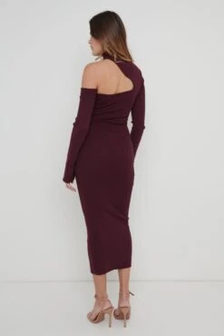 Lillian Cut Out Midaxi Knit Dress - Wine -By Knitwear Shop Lillian Cut Out Midaxi Dress Wine 1633