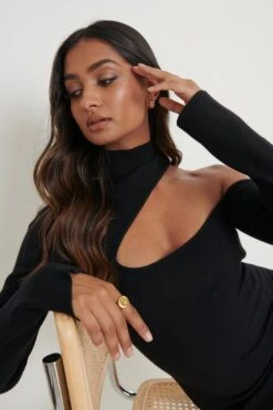 Lillian Cut Out Mini Knit Dress - Black -By Knitwear Shop Lillian Cut Out Mini Dress Black75