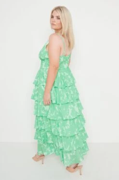 Lissy Ruffle Midaxi Dress - Green Floral -By Knitwear Shop Lissy Ruffle Midaxi Green 1214