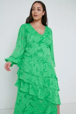 Lois Cross Back Jaquard Maxi Dress Curve - Emerald Green -By Knitwear Shop Lois Cross Back Jaquard Maxi Emerald Curve 1074