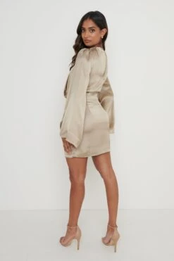 Loren Satin Mini Dress - Taupe -By Knitwear Shop Loren Satin Mini Dress50