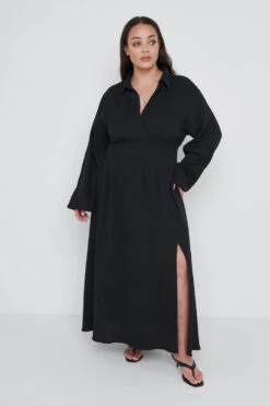 Loretta Shirred Midaxi Dress Curve - Black -By Knitwear Shop Loretta Shirred Midaxi Black Curve 868