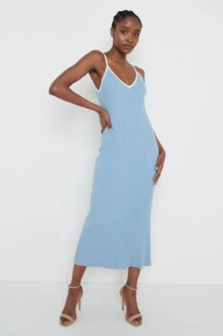 Lorin Contrast Strap Knit Dress - Blue