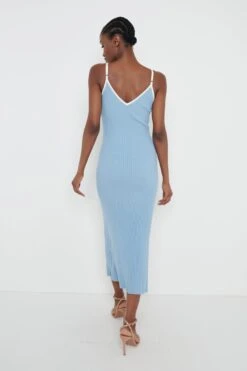 Lorin Contrast Strap Knit Dress - Blue -By Knitwear Shop Lorin knit dress blue 4563