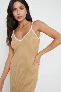 Lorin Contrast Strap Knit Dress - Camel -By Knitwear Shop Lorin knit dress camel 4496