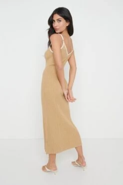 Lorin Contrast Strap Knit Dress - Camel -By Knitwear Shop Lorin knit dress camel 4513