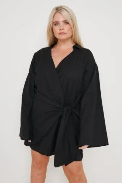 Louis Tie Mini Dress - Black -By Knitwear Shop Louis Wrap Dress Black 2900