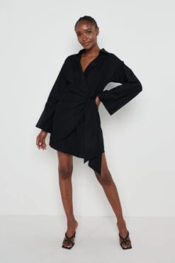 Louis Tie Mini Dress - Black -By Knitwear Shop Louis dress black 4910