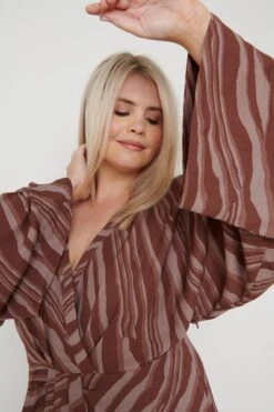 Louise Knot Drape Dress - Abstract Wave Espresso -By Knitwear Shop Louise Knot Drape Dress Espresso 823