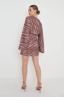 Louise Knot Drape Dress - Abstract Wave Espresso -By Knitwear Shop Louise Knot Drape Dress Espresso Print 2543