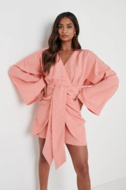 Louise Knot Drape Dress - Terracotta -By Knitwear Shop Louise Knot Drape Dress Terracotta 2598