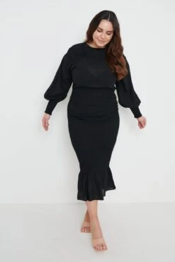 Lucille Midaxi Dress- Black 10 Lucille Midaxi Dress- Black -By Knitwear Shop Lucille shirred midaxi black 3674