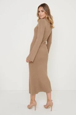 Luna Button V-Neck Knit Dress - Taupe 9 Luna Button V-Neck Knit Dress - Taupe -By Knitwear Shop Luna Knit Dress Taupe 1084